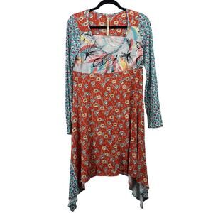 Uncle Frank Size Medium Boho Dress Multicolor Long Sleeve Lightweight Scoop Neck